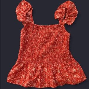 Madewell Red Floral Ruffle Blouse